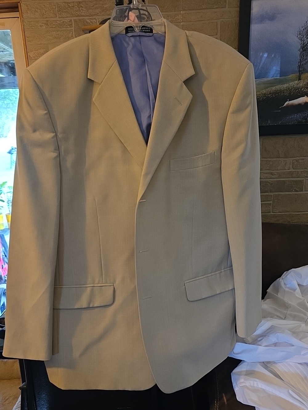 jf j.ferrar Beige Men's Sport Coat with Lavender Lining